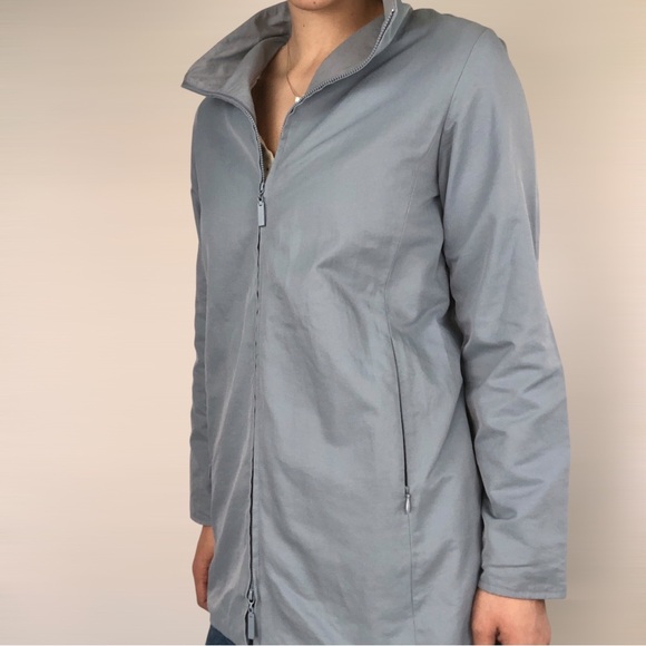 Eileen Fisher Cotton Long Jacket Zip‎ Up Blue Italian Collar - Picture 3 of 9